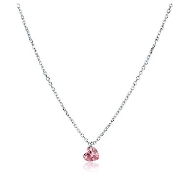 Silver Chain Necklace With Pink Heart Pendant