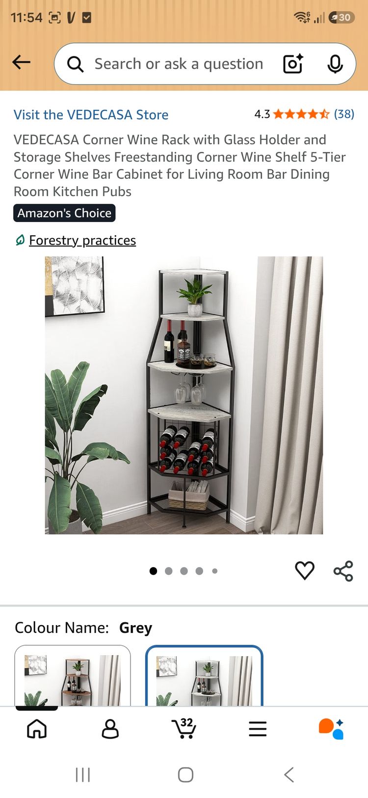 Vedecasa Corner Wine Rack With Glass Holder And Storage Shelves imagen 1