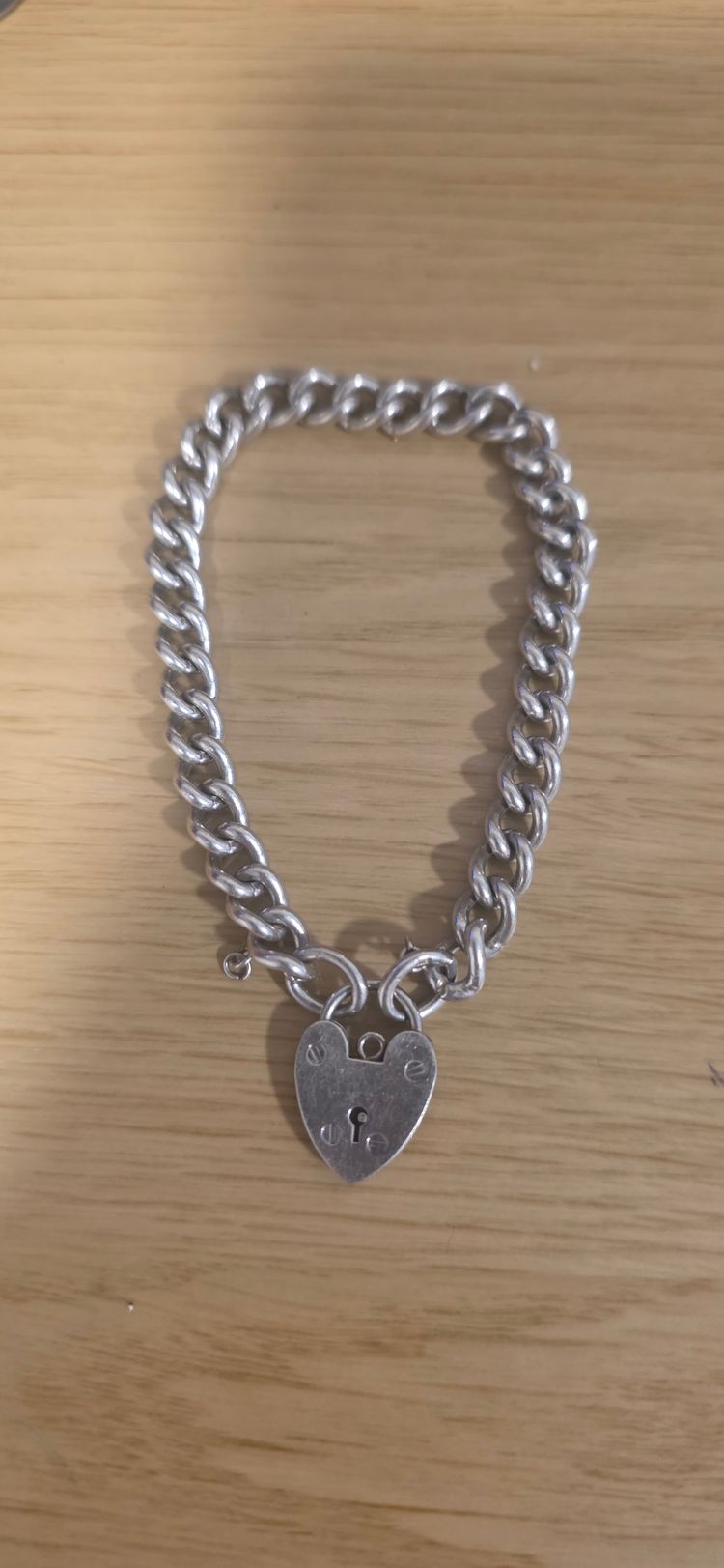 925 sterling Silver Chain Bracelet With Heart Lock Charm ever link hallmarked £50