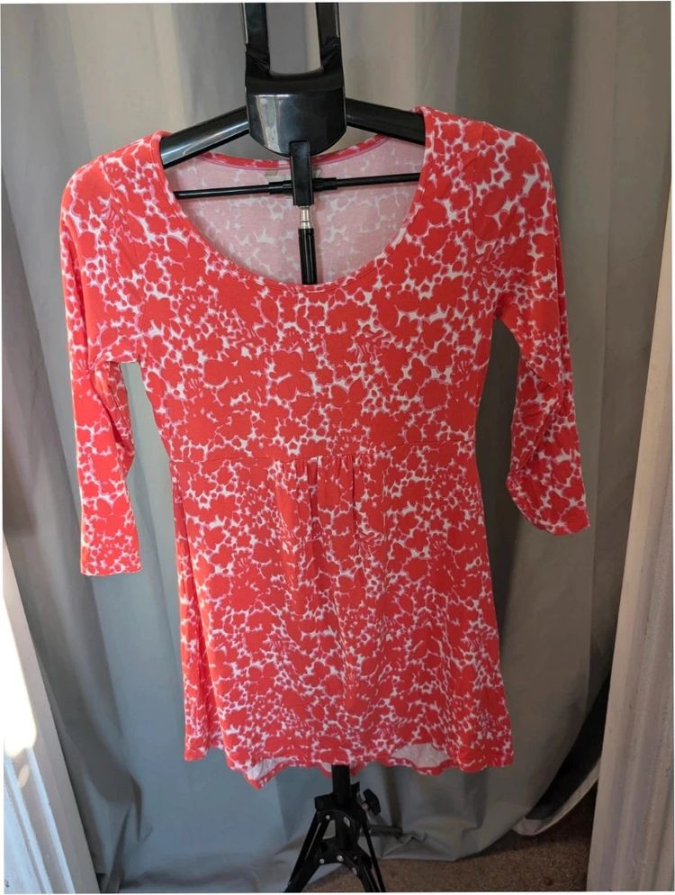 Boden Coral Pink White Floral Scoop Neck Tunic Dress UK 12 US 8 obraz 1