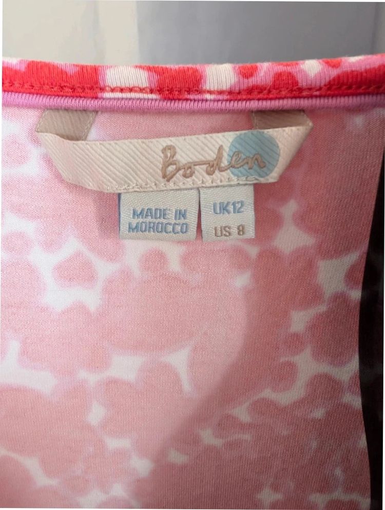 Boden Coral Pink White Floral Scoop Neck Tunic Dress UK 12 US 8 obraz 3
