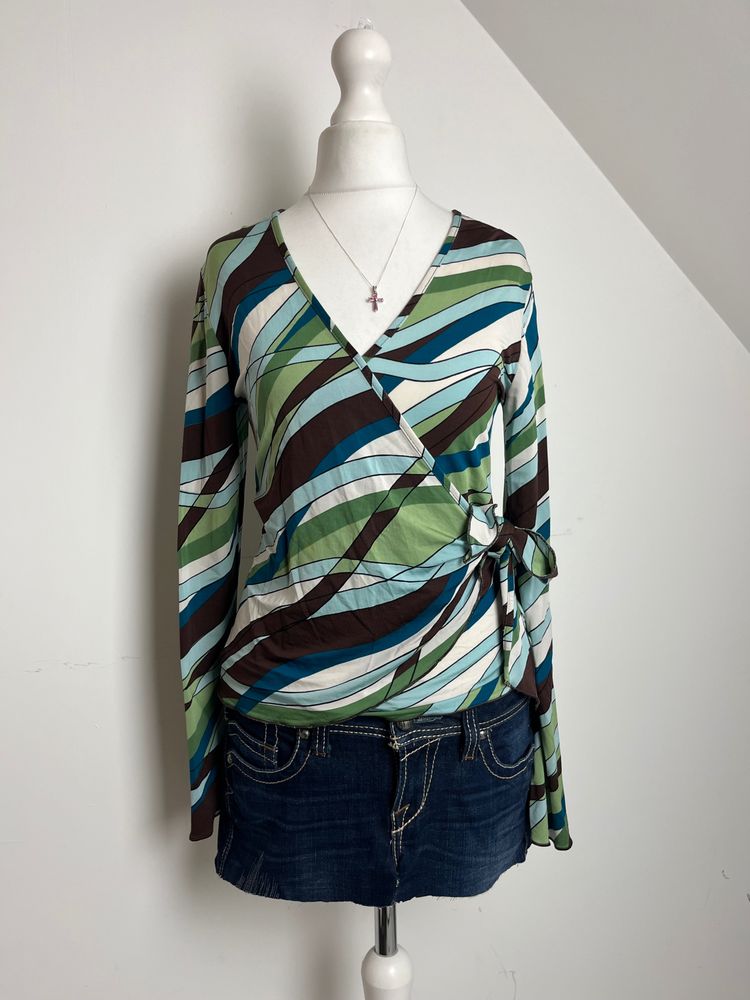 Blue green brown wrap long sleeve 