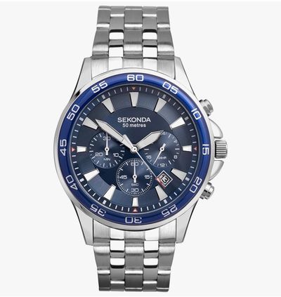 MENS 44MM SEKONDA WATCH BLUE/SILVER- NEW