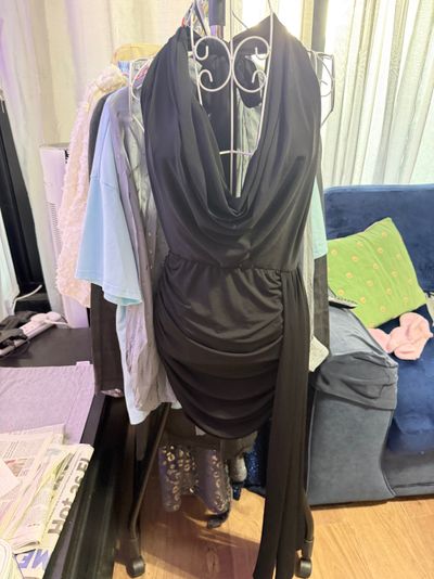 Black Draped Sleeveless Dress