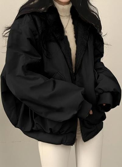 Black Oversized Zip-Up Jacket image 1