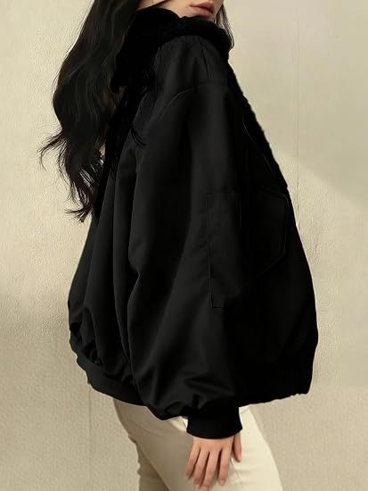 Black Oversized Zip-Up Jacket image 2