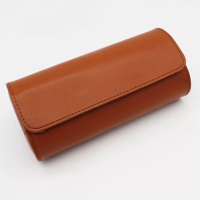 3 Slot Watch Roll Travel Case PU Leather Brown Colour Personalised 2