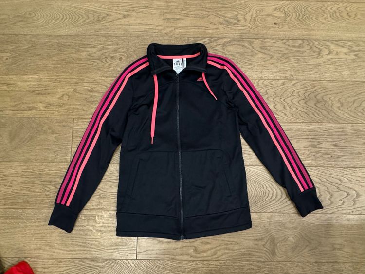 Adidas Black Jacket With Pink Stripes