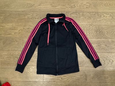 Adidas Black Jacket With Pink Stripes
