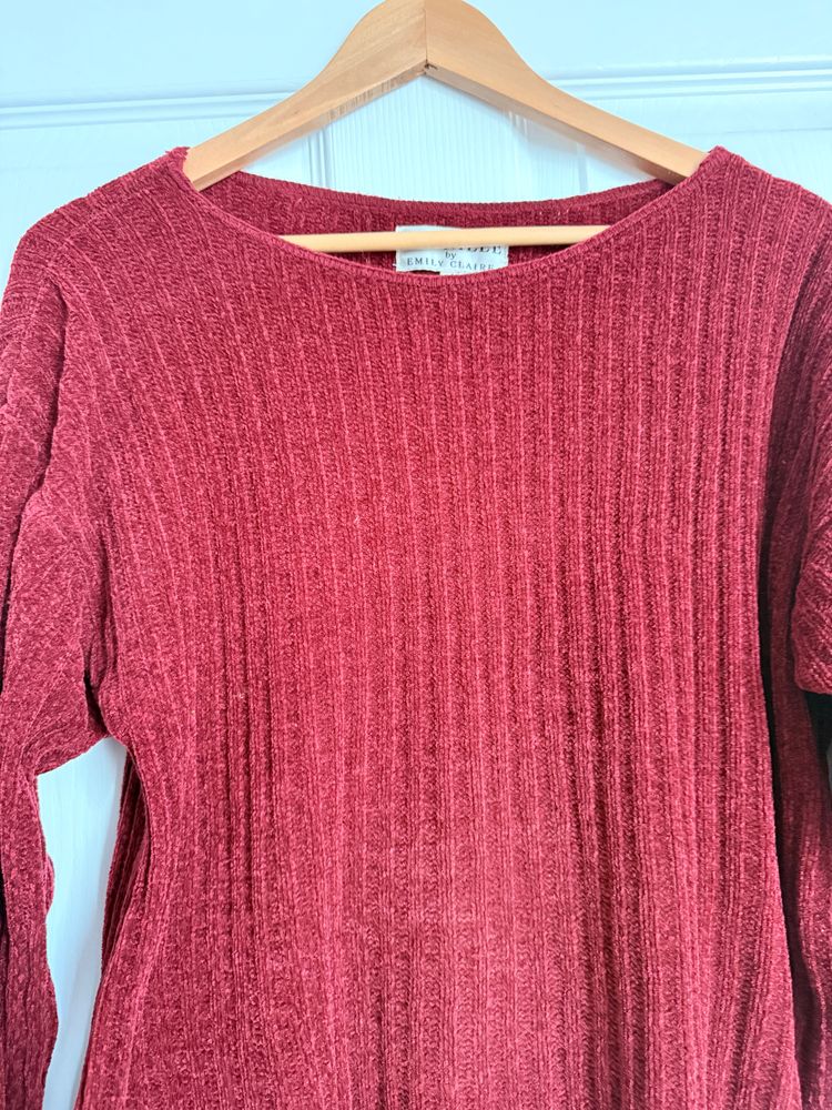 Red Ribbed Long Sleeve Top