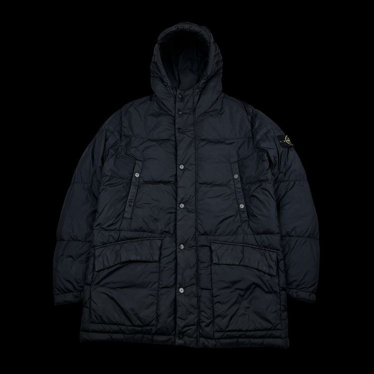 Stone Island Navy Crinkle Reps Down Longline Puffer Jacket - Large image 1