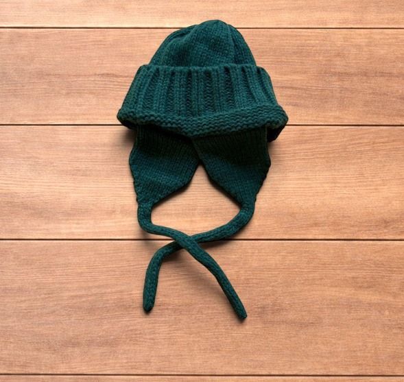 Knitted Green Winter Hat With Ear Flaps And Ties image 1