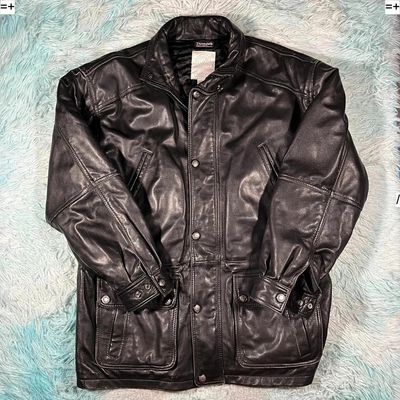 Vintage 90s Black Leather Jacket Button Up - Medium
