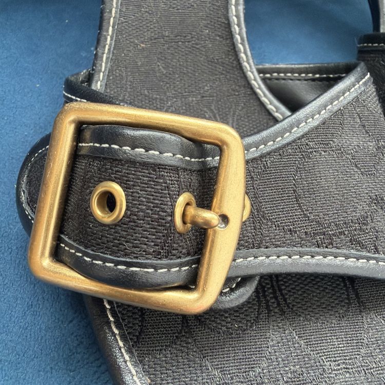 Coach Margot Sandal Signature Jacquard Black Buckle Kitten Heels Sz 4 USA 6 New image 2