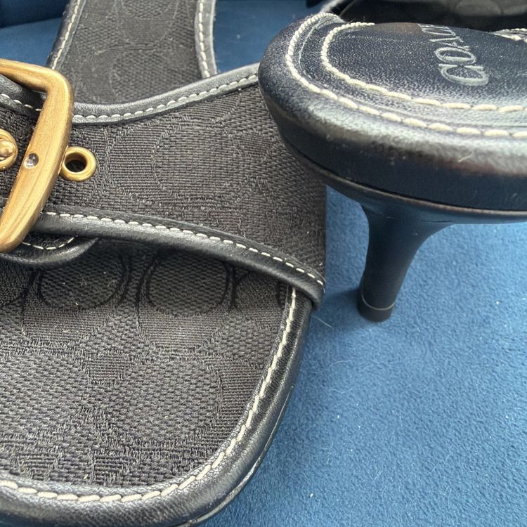Coach Margot Sandal Signature Jacquard Black Buckle Kitten Heels Sz 4 USA 6 New image 3
