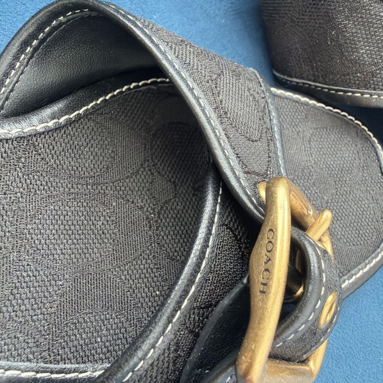Coach Margot Sandal Signature Jacquard Black Buckle Kitten Heels Sz 4 USA 6 New image 5