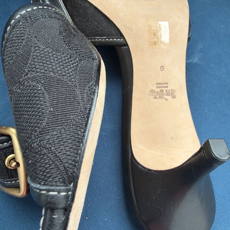 Coach Margot Sandal Signature Jacquard Black Buckle Kitten Heels Sz 4 USA 6 New image 6