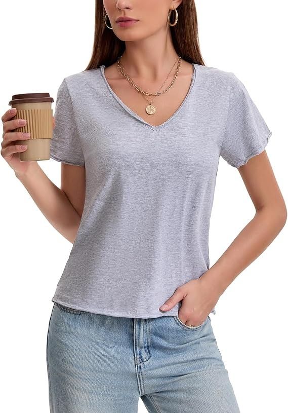 Grey V-Neck Short Sleeve T-Shirt 3