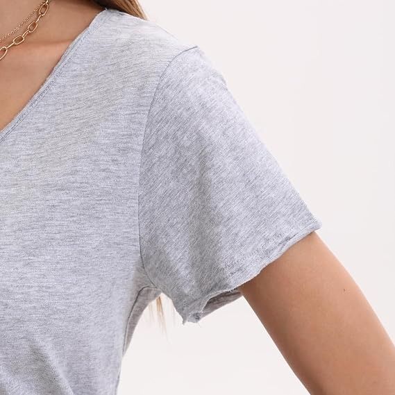 Grey V-Neck Short Sleeve T-Shirt