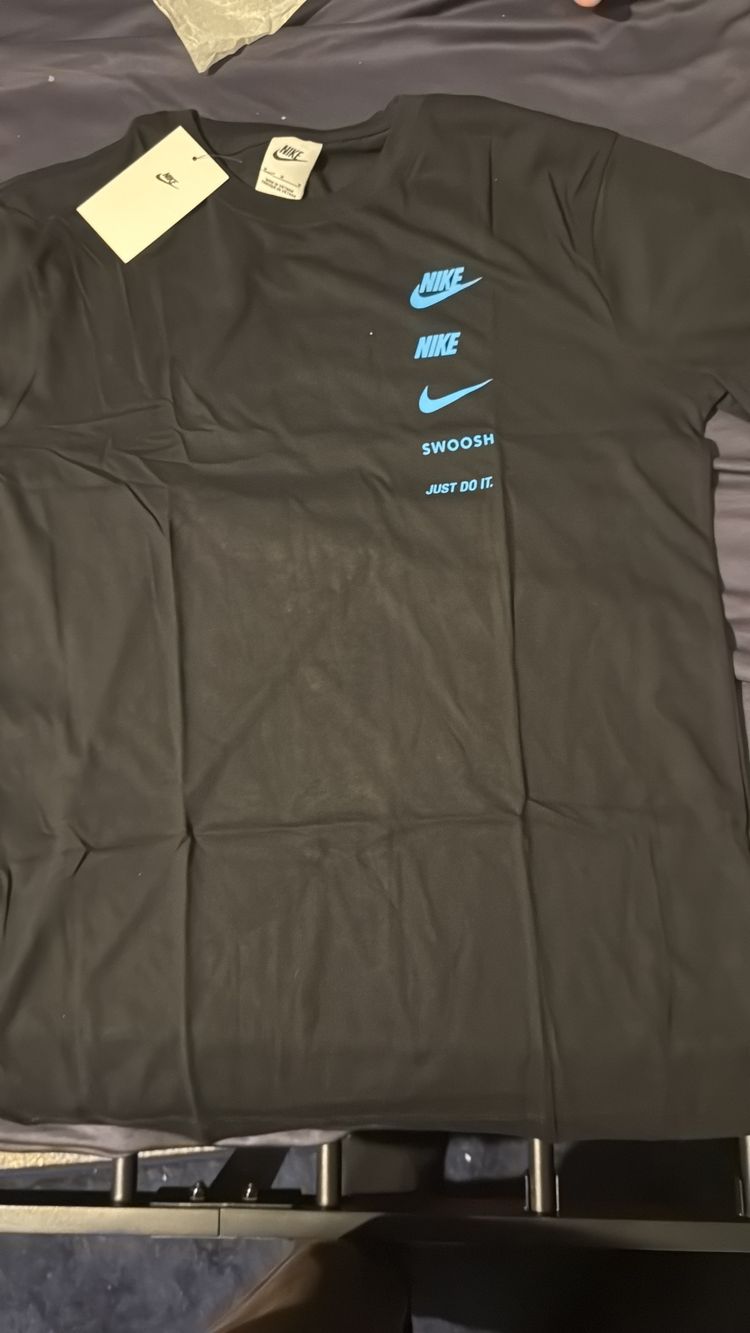 Nike Black T-Shirt With Blue Logos