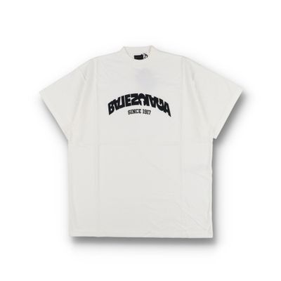 Balenciaga White Embroidered Back Flip Logo Oversized T-Shirt