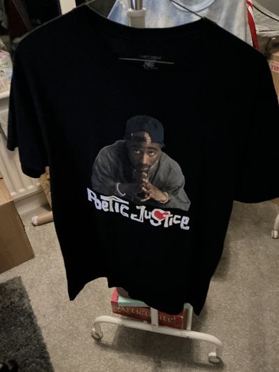 Black Graphic T-Shirt With Tupac Image And Text