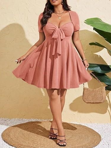 Pink Short Sleeve Dress With Front Tie