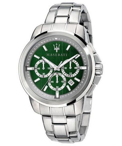 Maserati Successo Chronograph Green Dial Stainless Steel Quartz R8873621017 Mens Watch