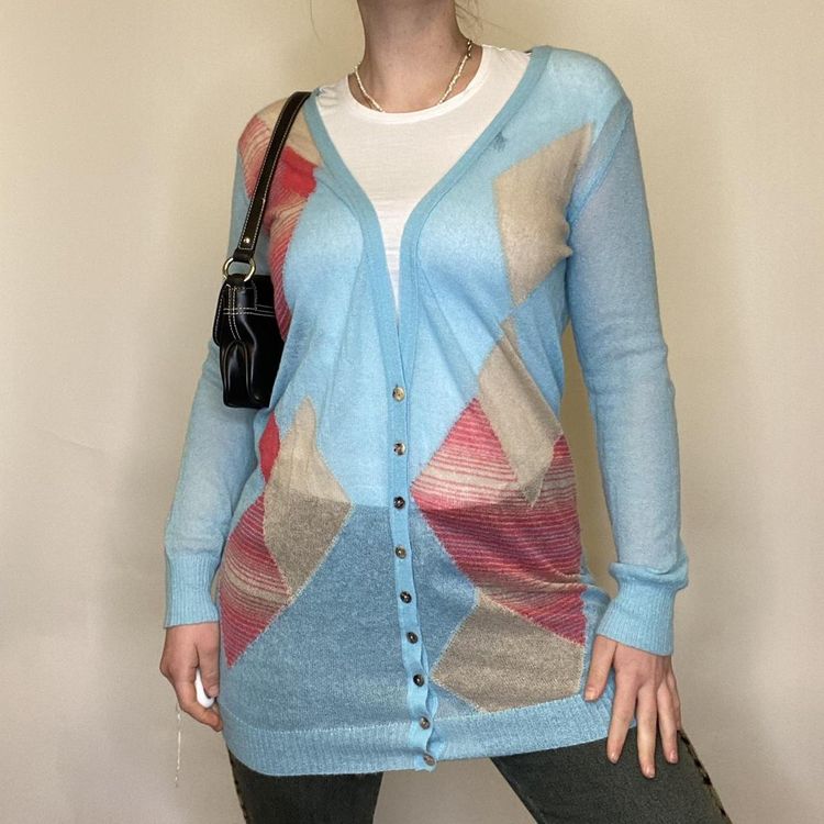 Other 90s 00s United Colours of Benetton lightweight blue argyle style cardigan   product image