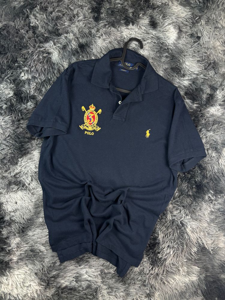 Polo Ralph Lauren Custom Fit Blu Navy Big Logo Crest Ricamata Uomo M 