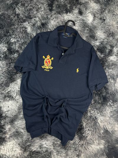 Polo Ralph Lauren Custom Fit Blu Navy Big Logo Crest Ricamata Uomo M