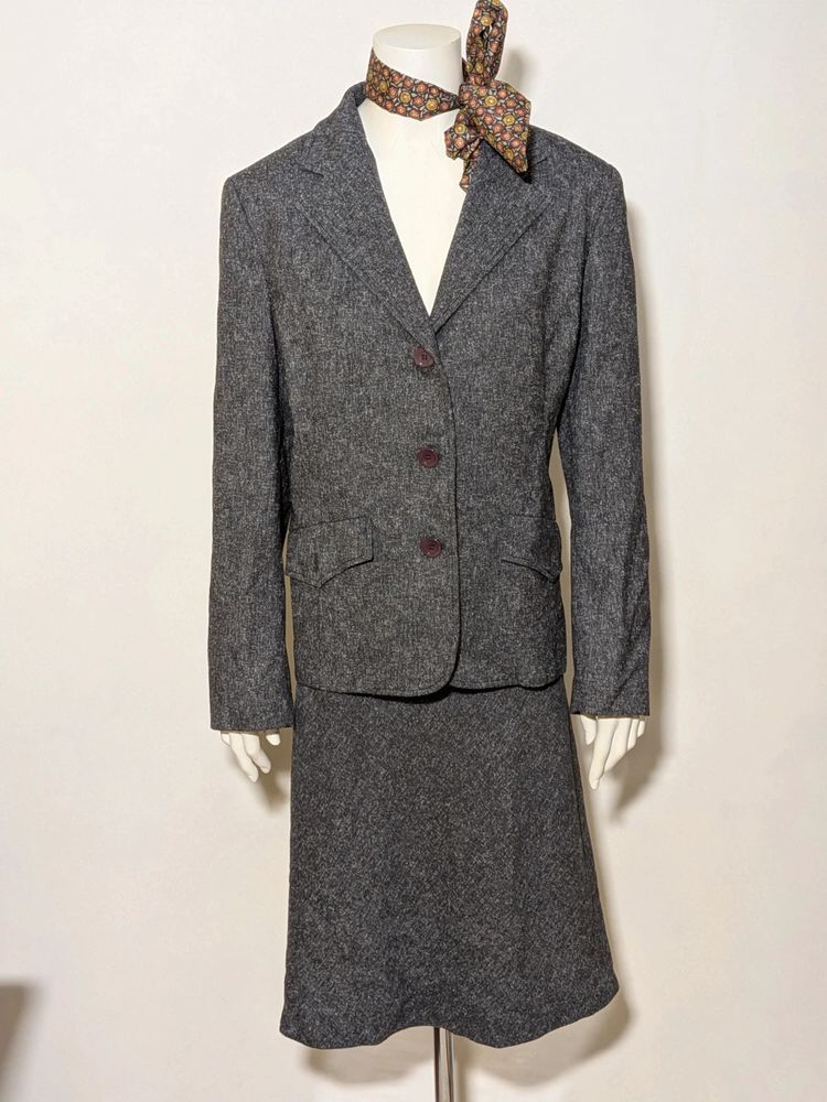 Completo Vintage Donna Anisette Blazer e Gonna Grigio Melange - Taglia 44 IT (L) - Made in Italy imagen 1