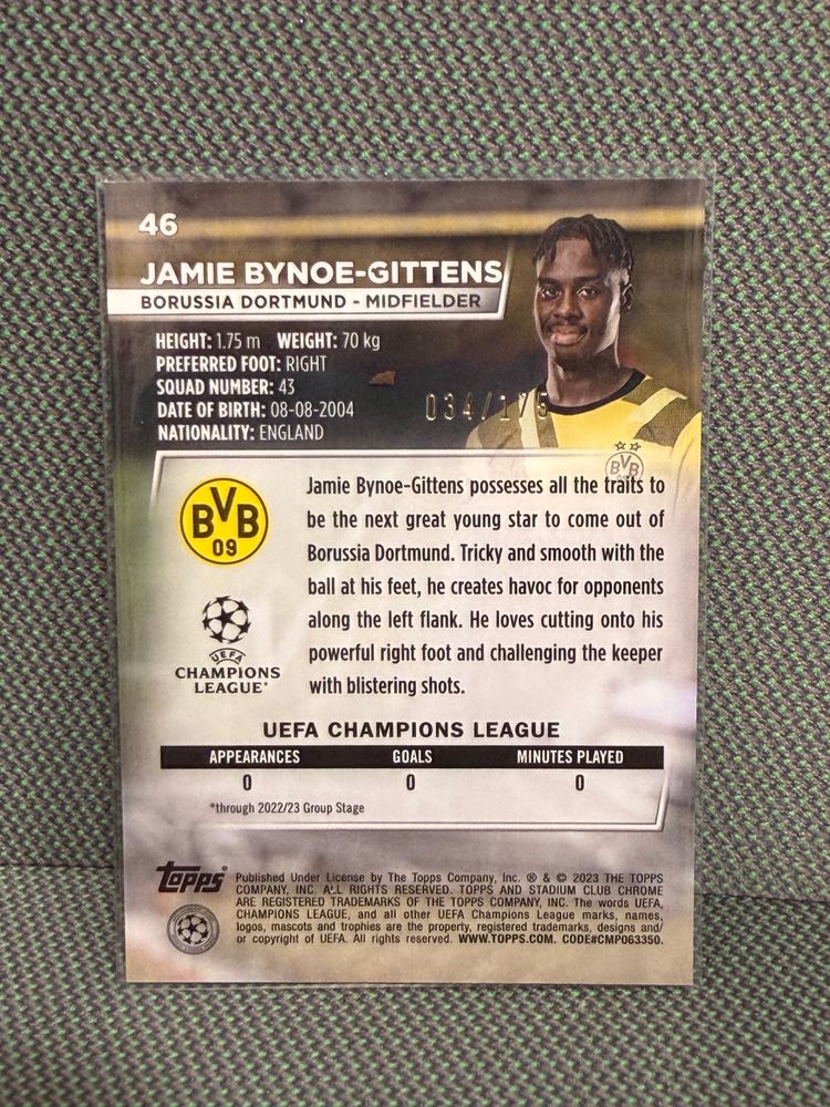 Jamie Bynoe-Gittens Rookie 034/175 Stadium Chrome imagen 2