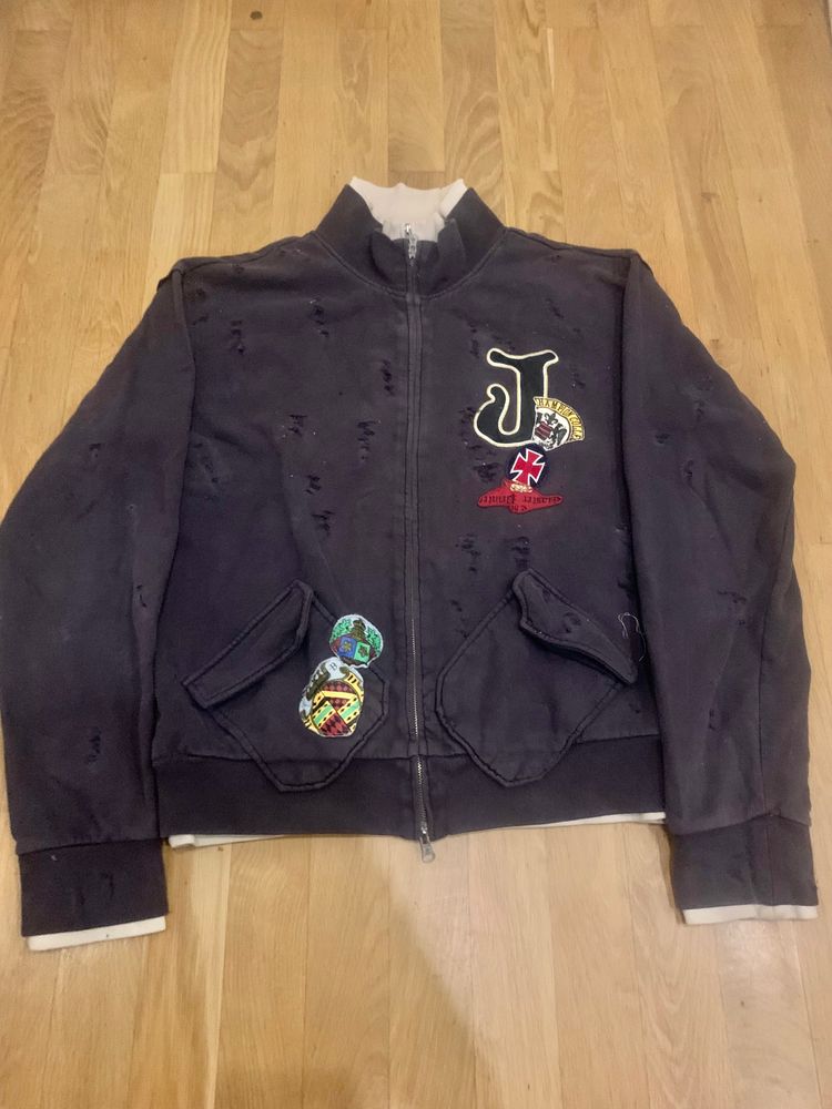 Black Zip-Up double later zip Jacket With Patches