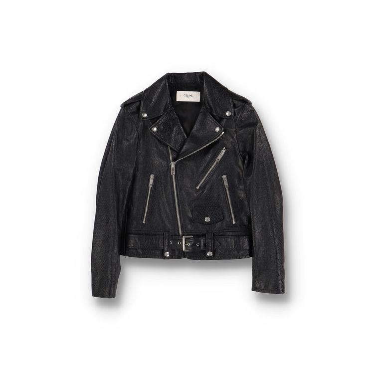 Celine 1 of 1 Black Python Embossed Leather Biker Jacket