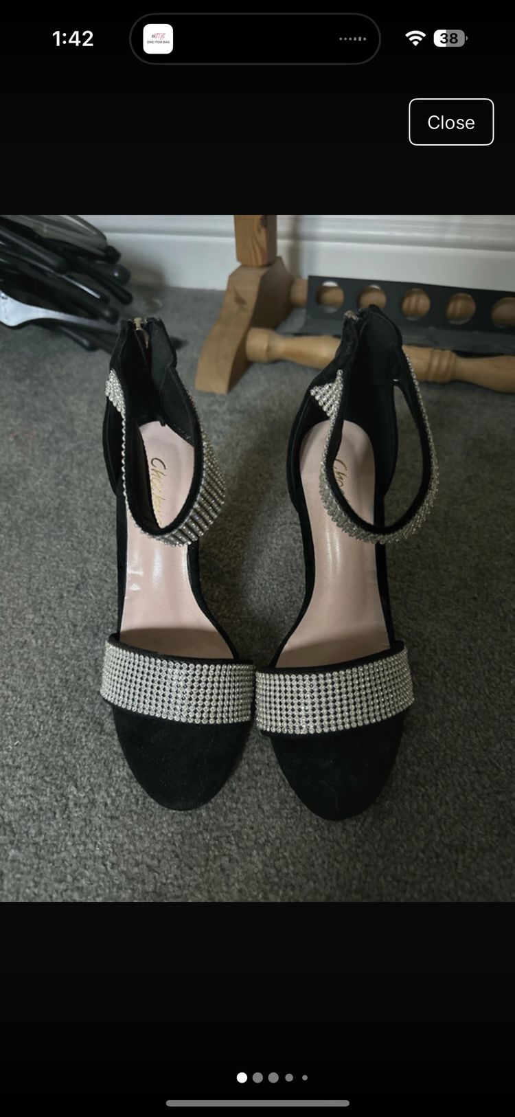 HIGH black high heel sandals with rhinestone straps product image