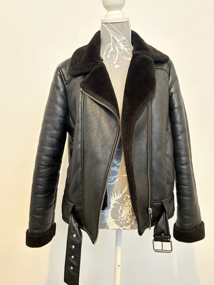 Topshop Black Faux Shearling Biker Jacket