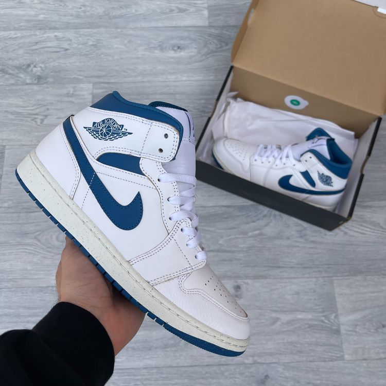 Air Jordan 1 Mid SE Trainers Sneakers - White/Industrial Blue [FN5215-141]