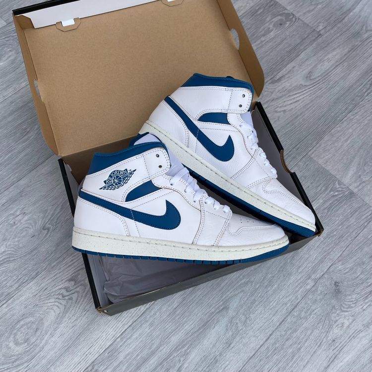Air Jordan 1 Mid SE Trainers Sneakers - White/Industrial Blue [FN5215-141] 7