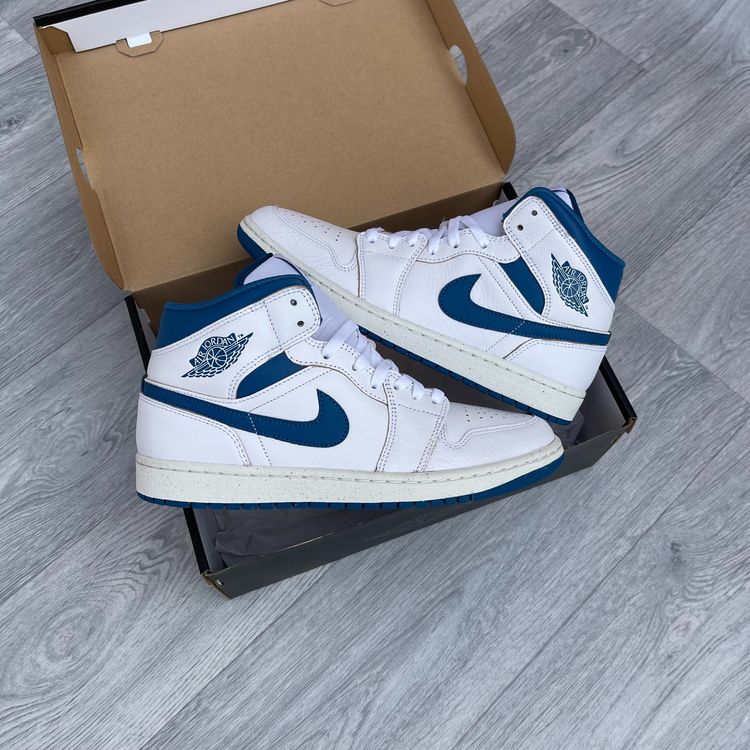 Air Jordan 1 Mid SE Trainers Sneakers - White/Industrial Blue [FN5215-141] 6