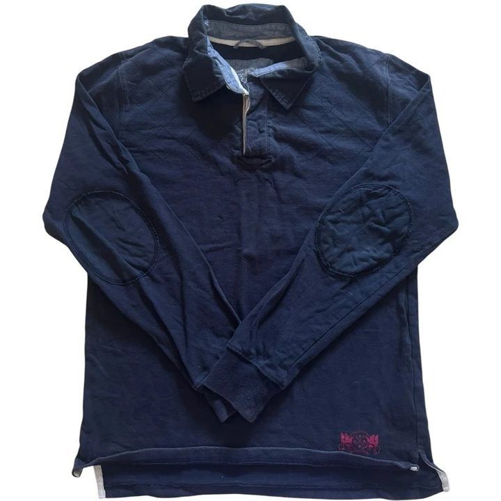 Navy Long Sleeve Polo Shirt With Elbow Patches imagen 1