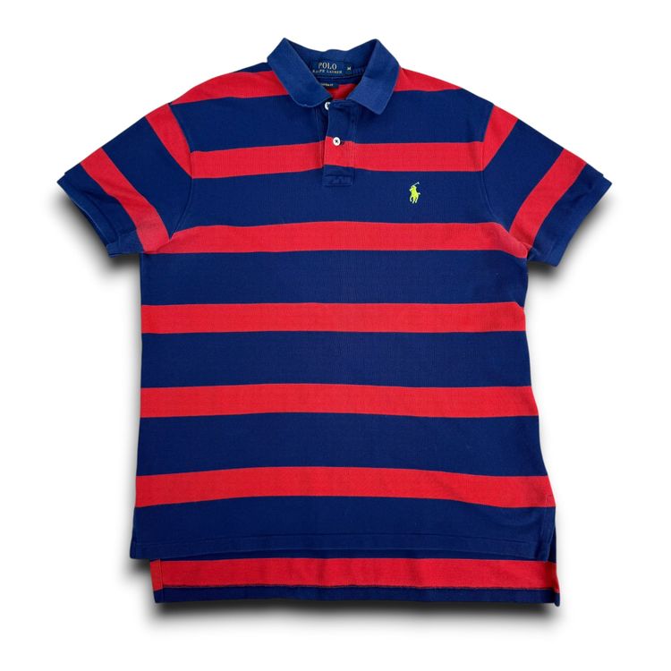 Ralph Lauren 2000's embroidered horizontal stripe button up polo shirt (M)