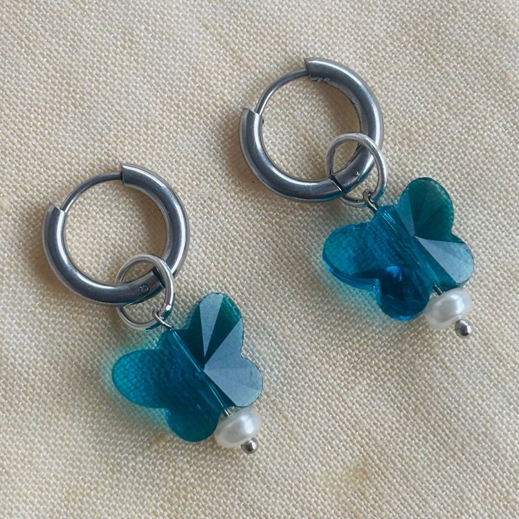 Other Silver Hoop Earrings With Blue Butterfly And Pearl Charm product image