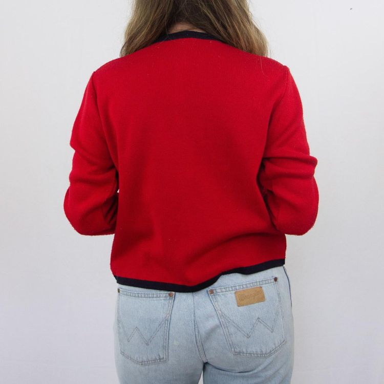 red cardigan sweater image 3