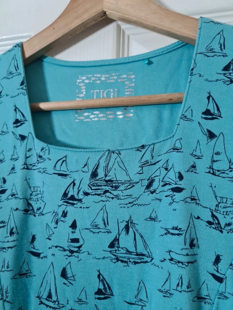 Blue Dress With Sailboat Print 4