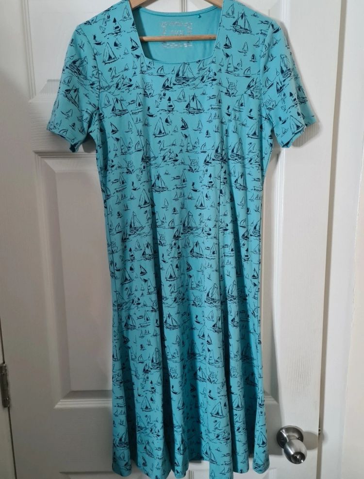 Blue Dress With Sailboat Print