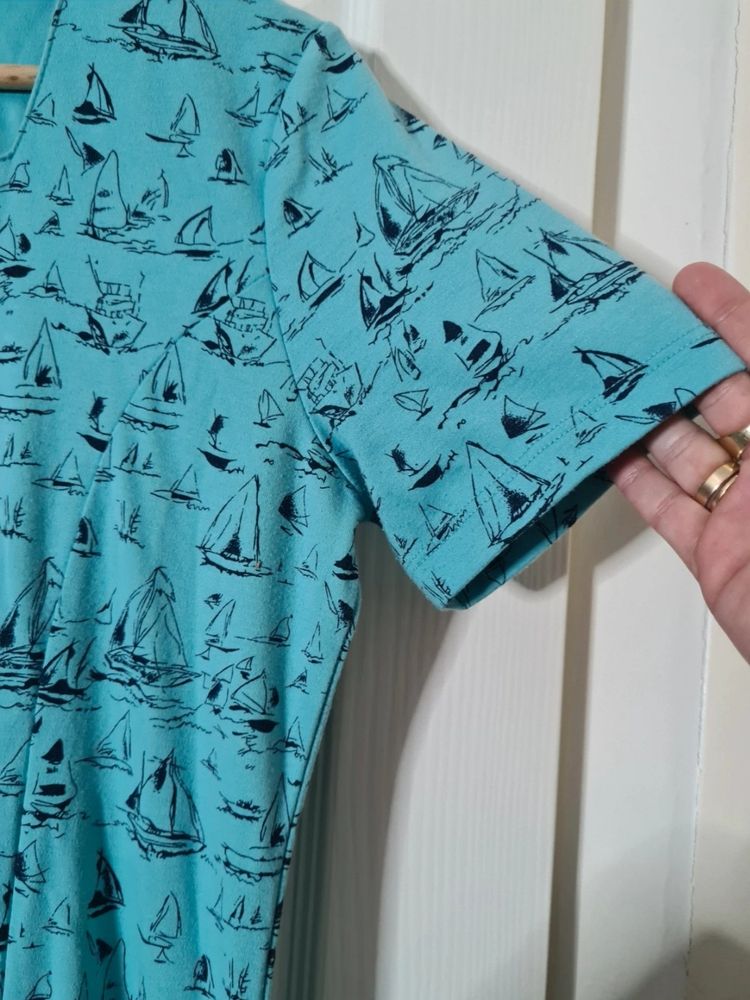 Blue Dress With Sailboat Print 6