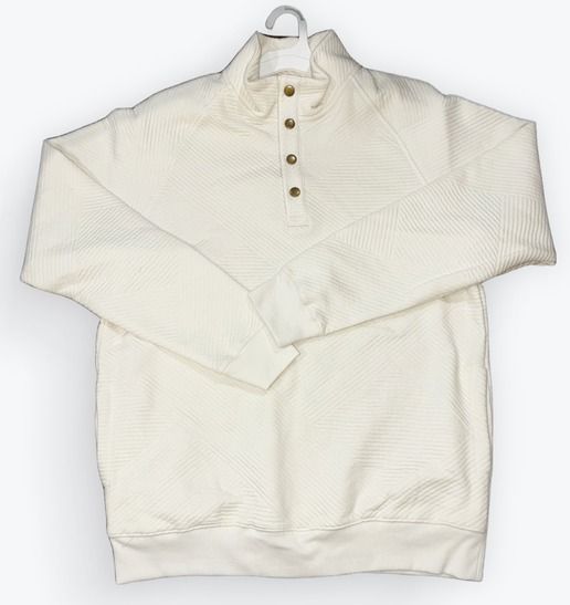 white ribbed pullover sweater with buttoned collar