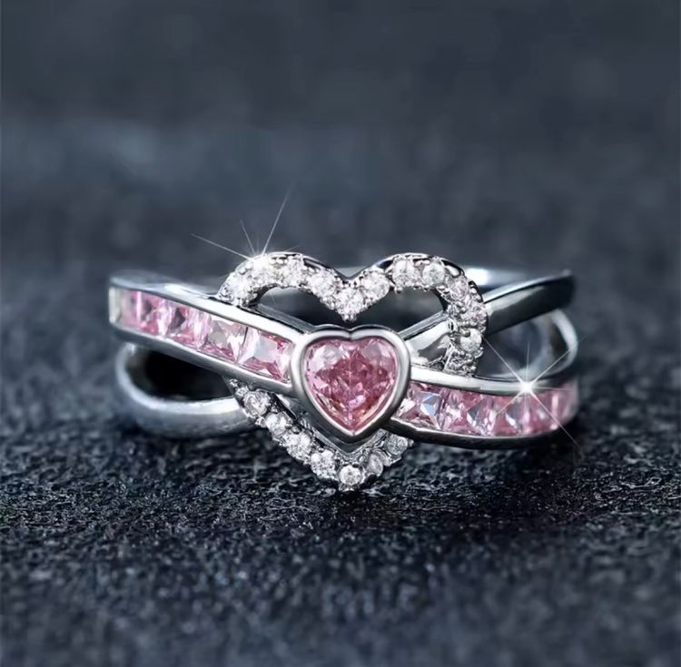 Other Silver Ring With Pink Heart-Shaped Gemstone And Clear Stones product image