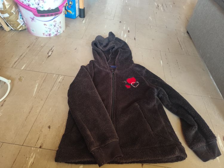 Lupilu Brown Fleece Zip-Up Hoodie With Heart Embroidery
